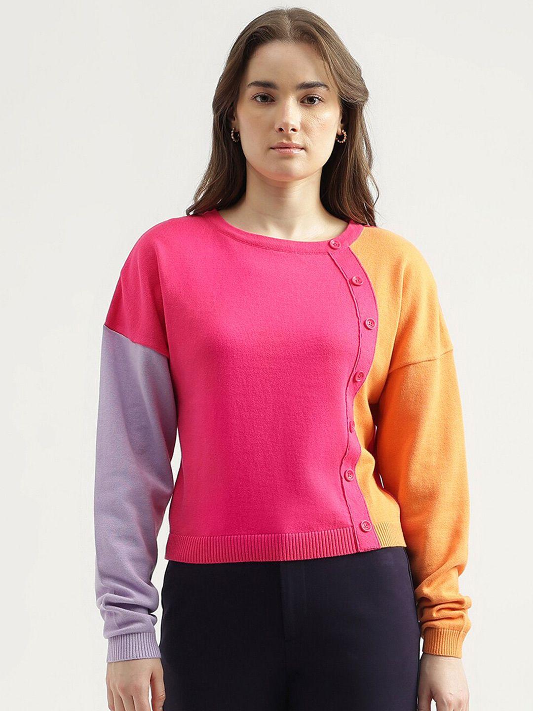 united colors of benetton colourblocked ribbed cotton pullover sweater