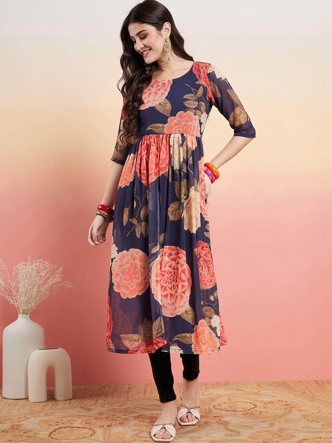 sangria floral printed georgette anarkali kurta