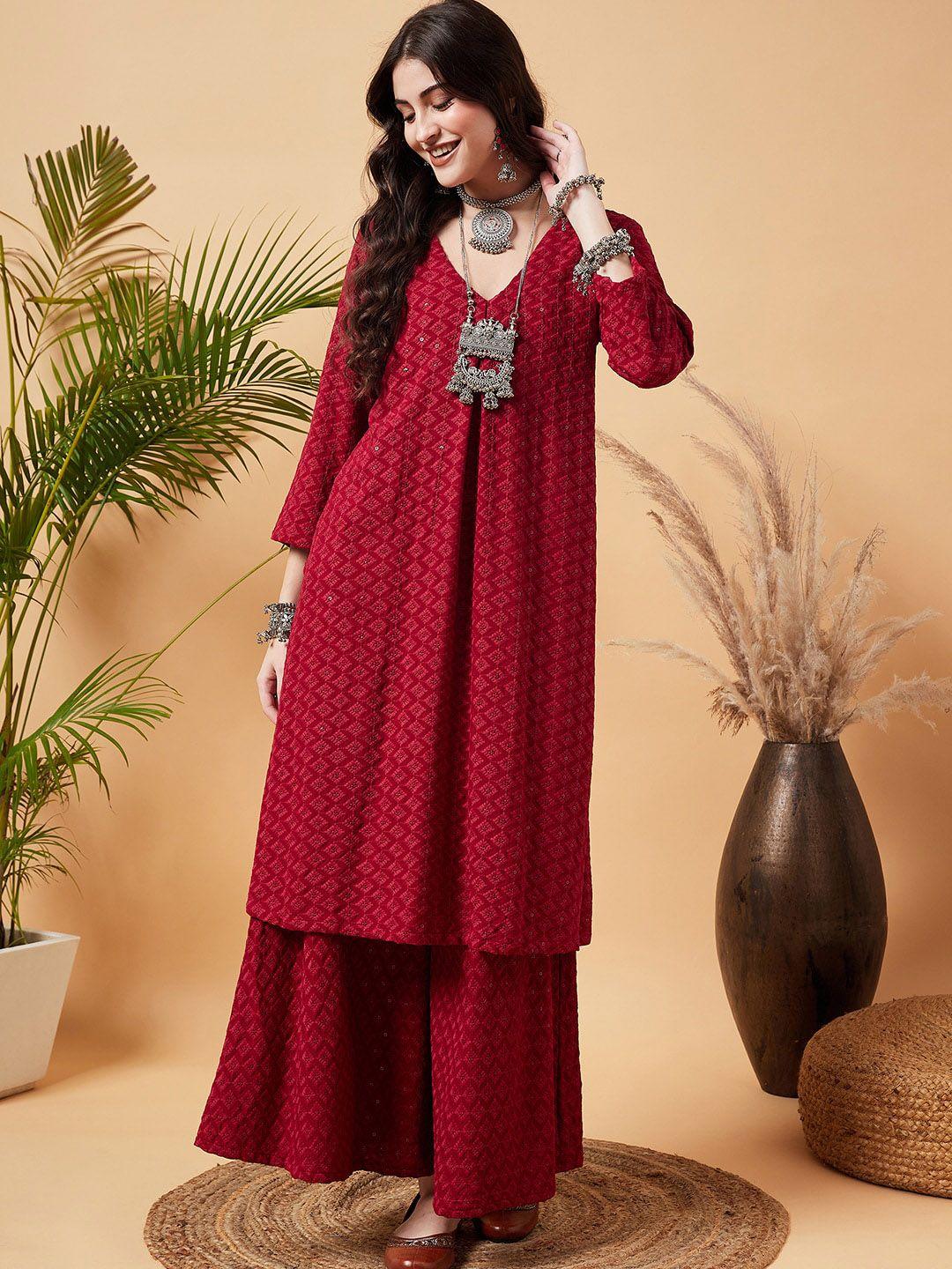 sangria embroidered a-line kurta with palazzo set