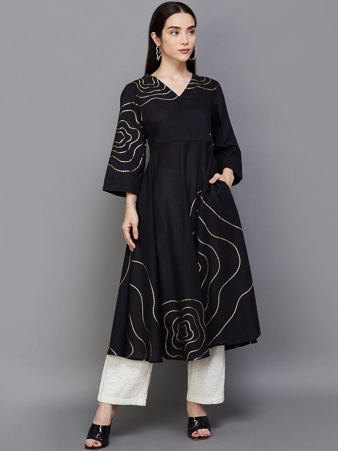 melange by lifestyle embroidered flared sleeves gotta patti pure cotton anarkali kurta