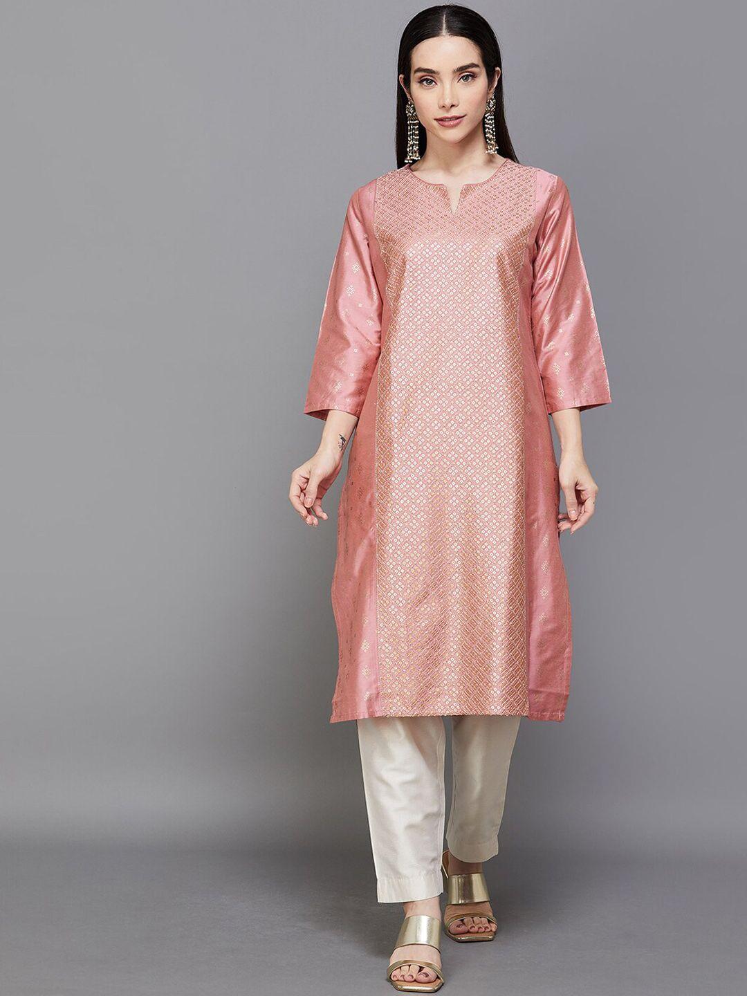 melange by lifestyle ethnic motifs embroidered round neck kurta