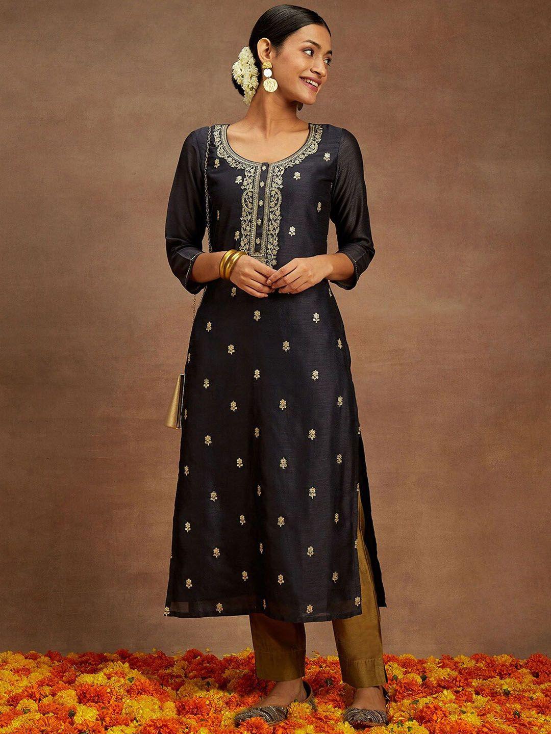 libas floral embroidered thread work kurta