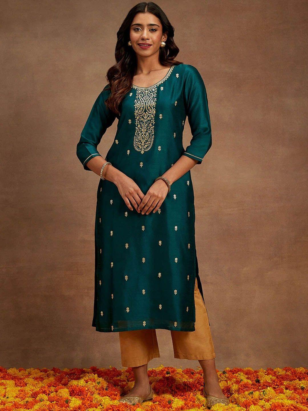 libas ethnic motifs embroidered sequinned straight kurta