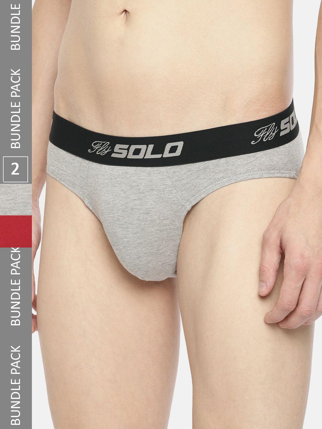 solo pack of 2 ultra soft basic briefs vigour-2-grey melange, red-75