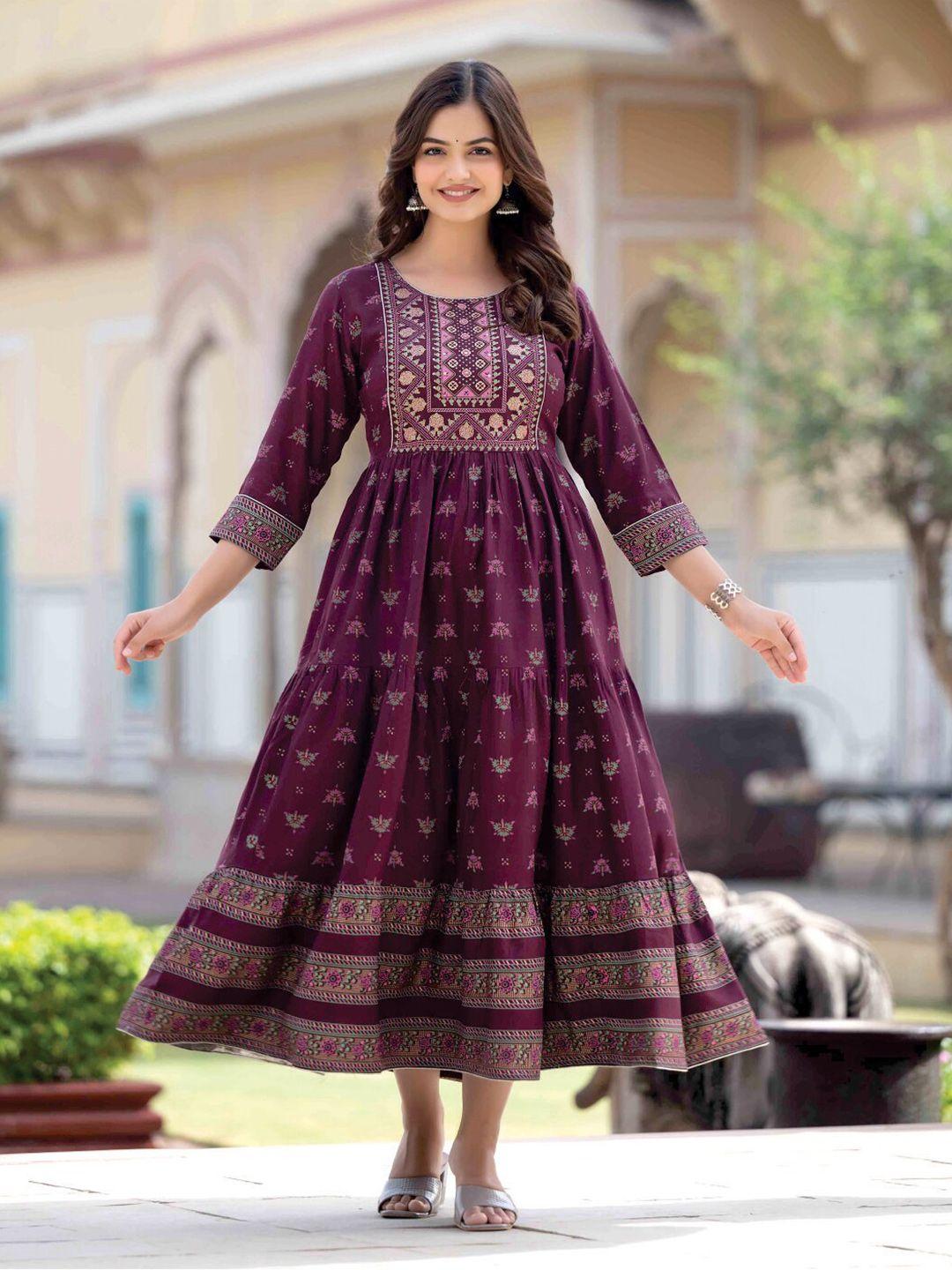 kiana ethnic motifs printed mirror work fit & flare ethnic dress