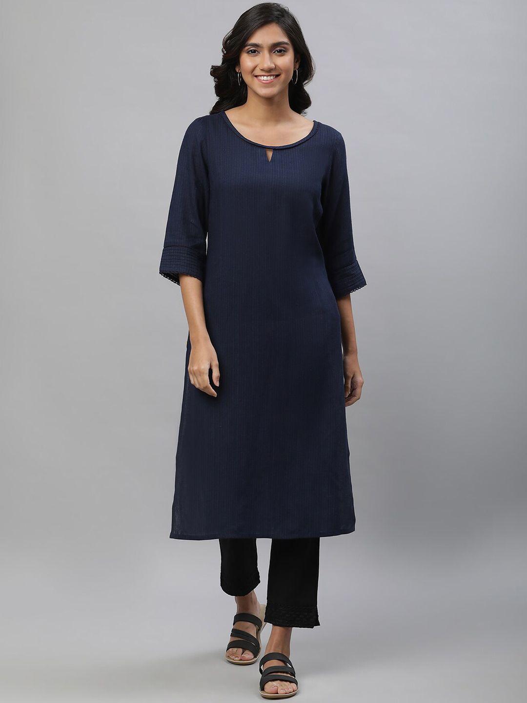 aurelia striped keyhole neck straight kurta