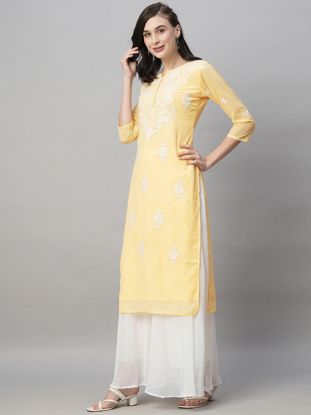 ratan floral embroidered regular thread work georgette kurta with palazzo