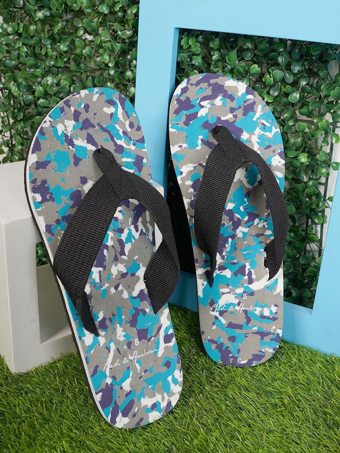 mast & harbour men purple & blue printed thong flip-flops