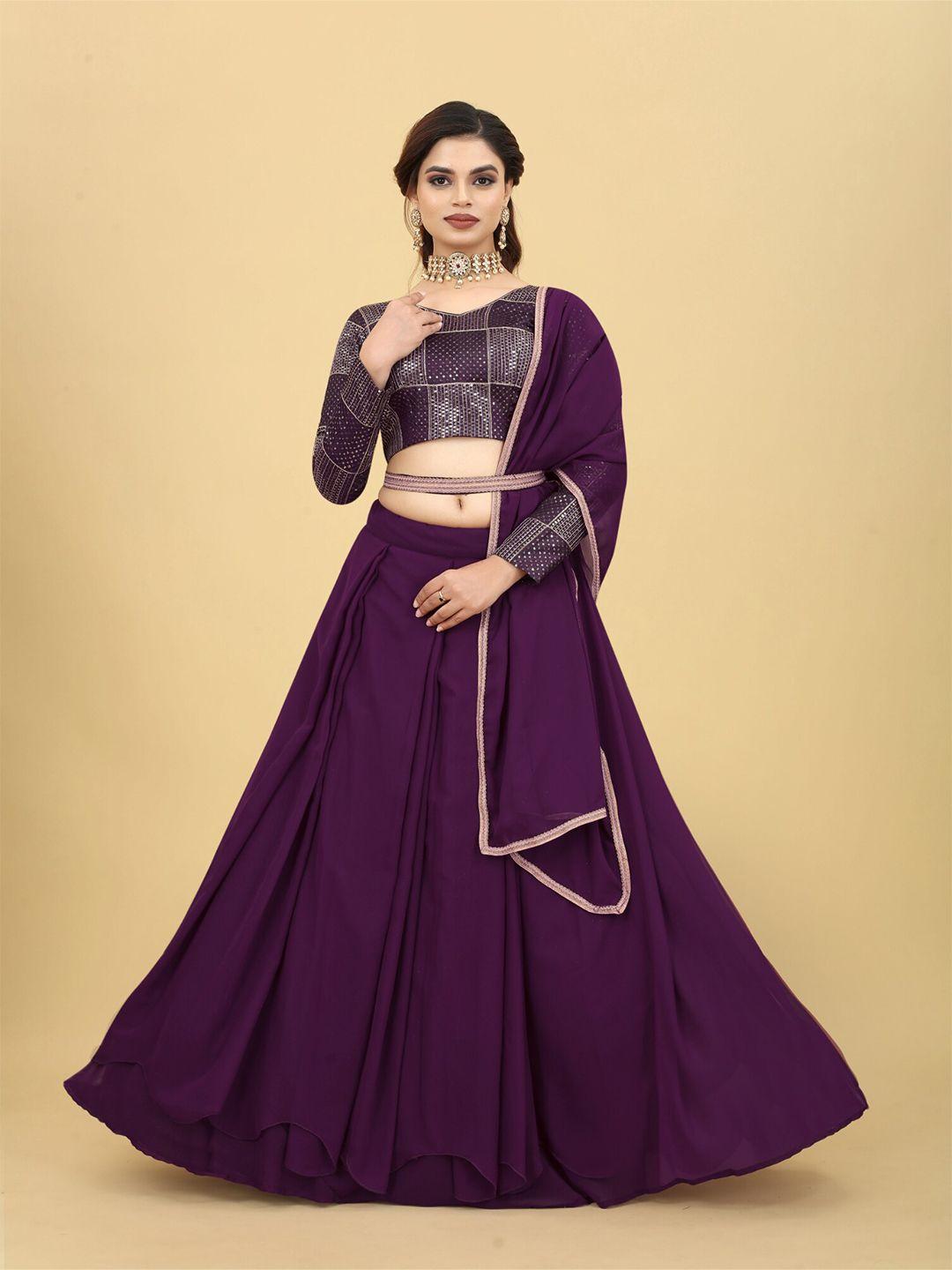 angroop magenta embroidered sequinned semi-stitched lehenga & unstitched blouse with dupatta