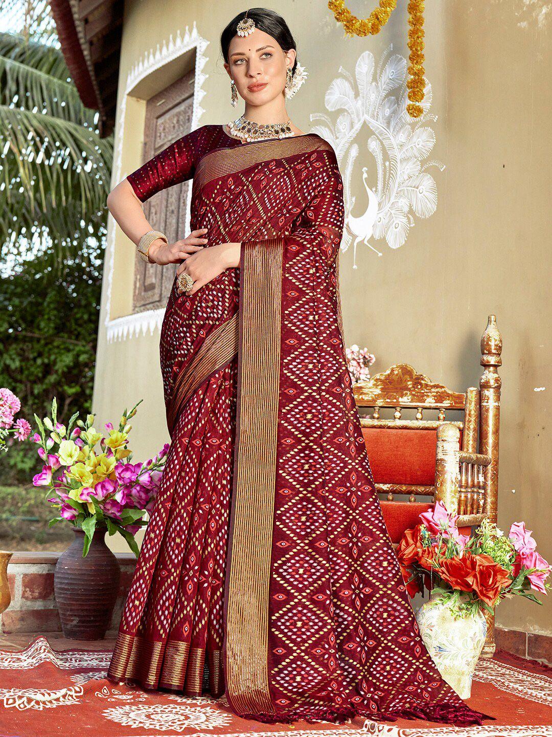 anouk maroon & white ethnic motifs printed  zari art silk chanderi saree