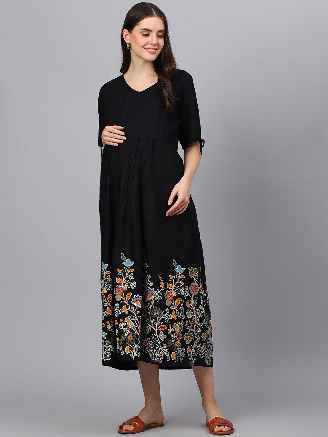 negen floral printed maternity fit & flare midi dress