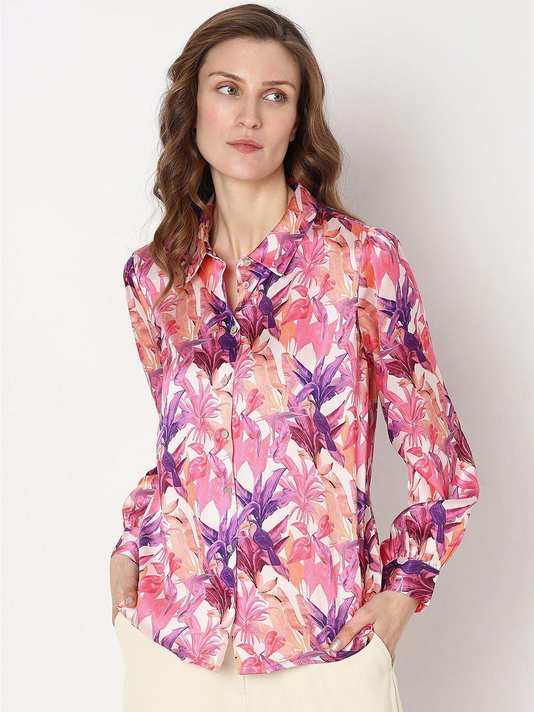 vero moda women pink floral opaque printed casual shirt