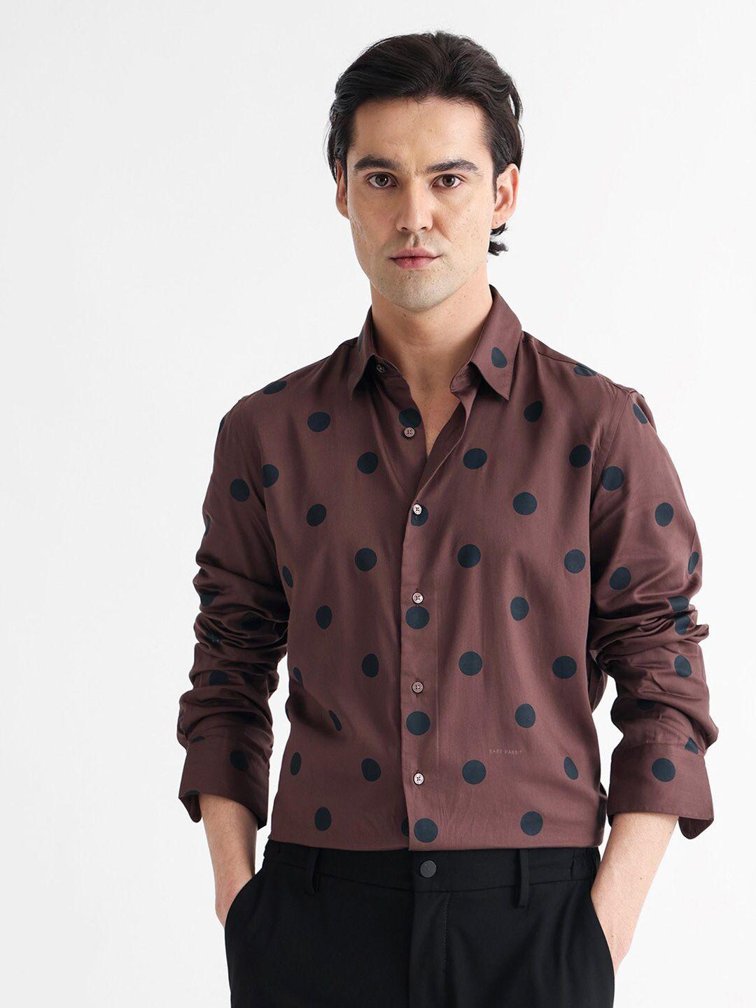 rare rabbit men brown slim fit opaque printed casual shirt