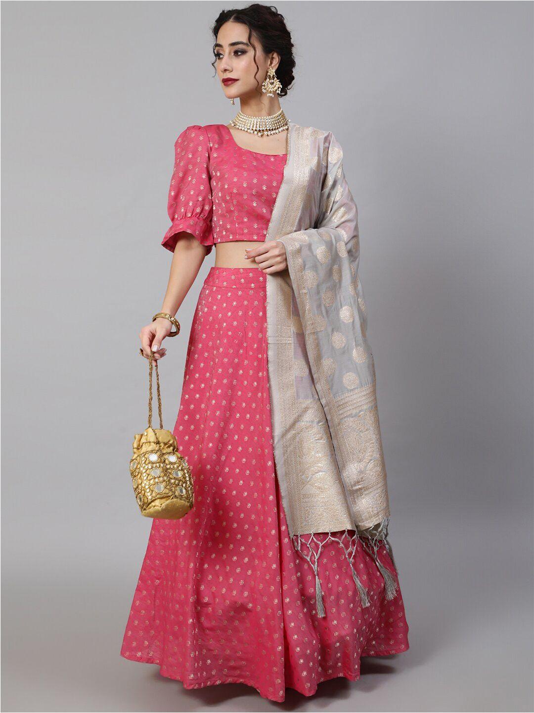 aks couture pink & grey ready to wear lehenga & blouse with dupatta