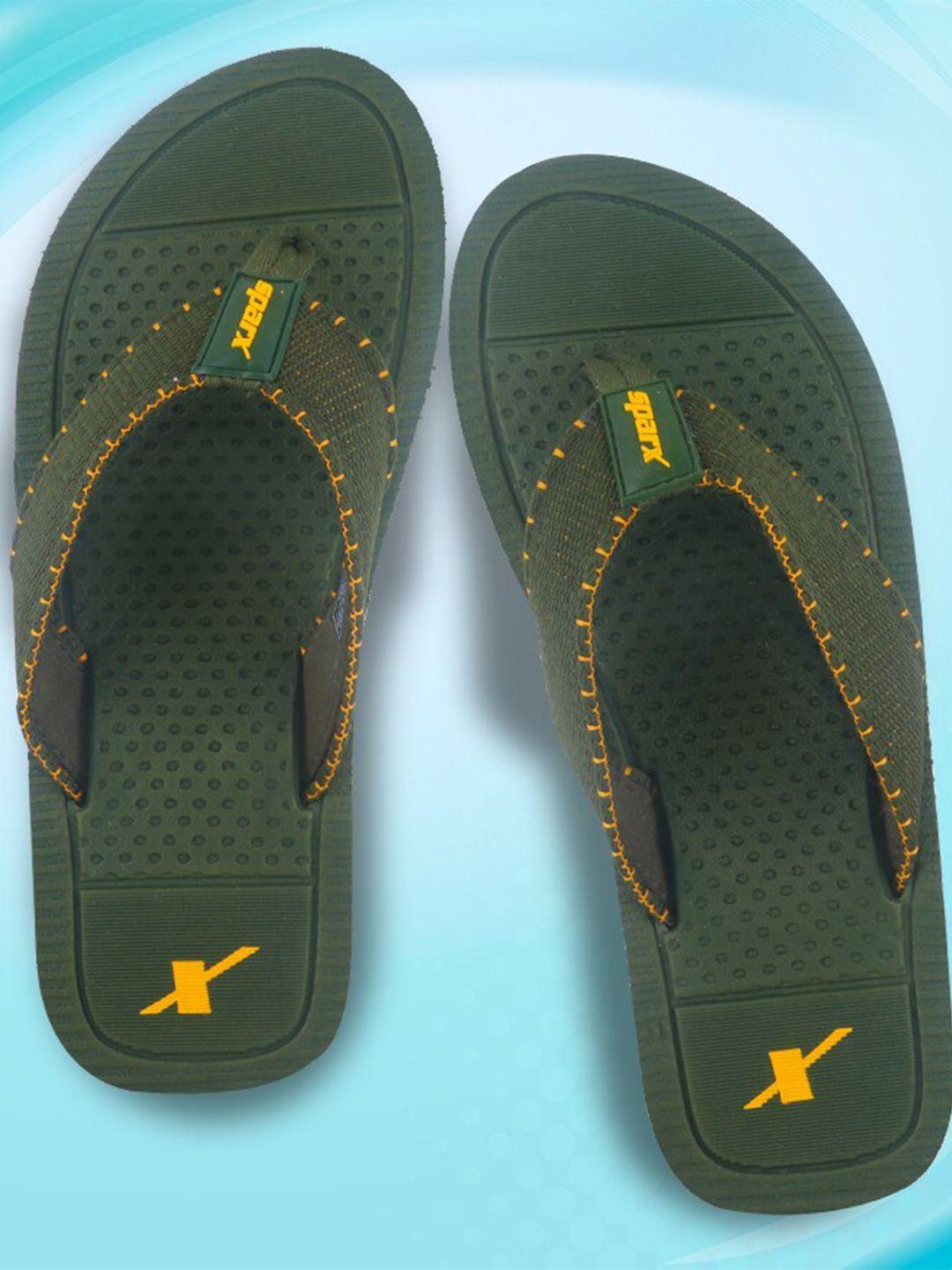 sparx men olive green & orange thong flip-flops