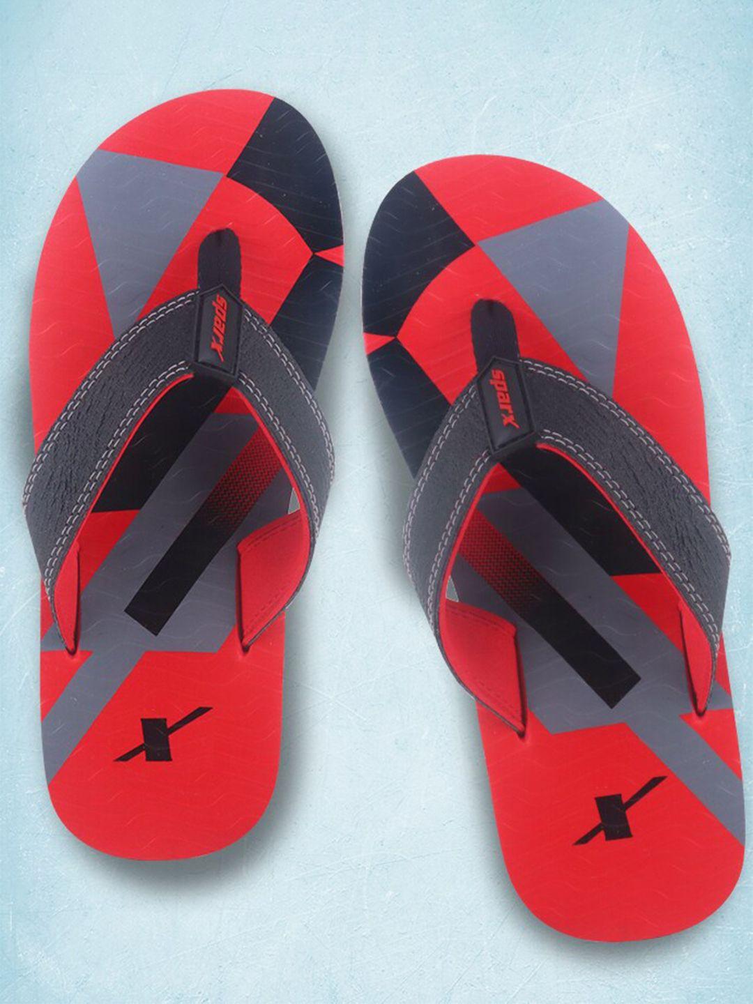 sparx men black & black printed thong flip-flops