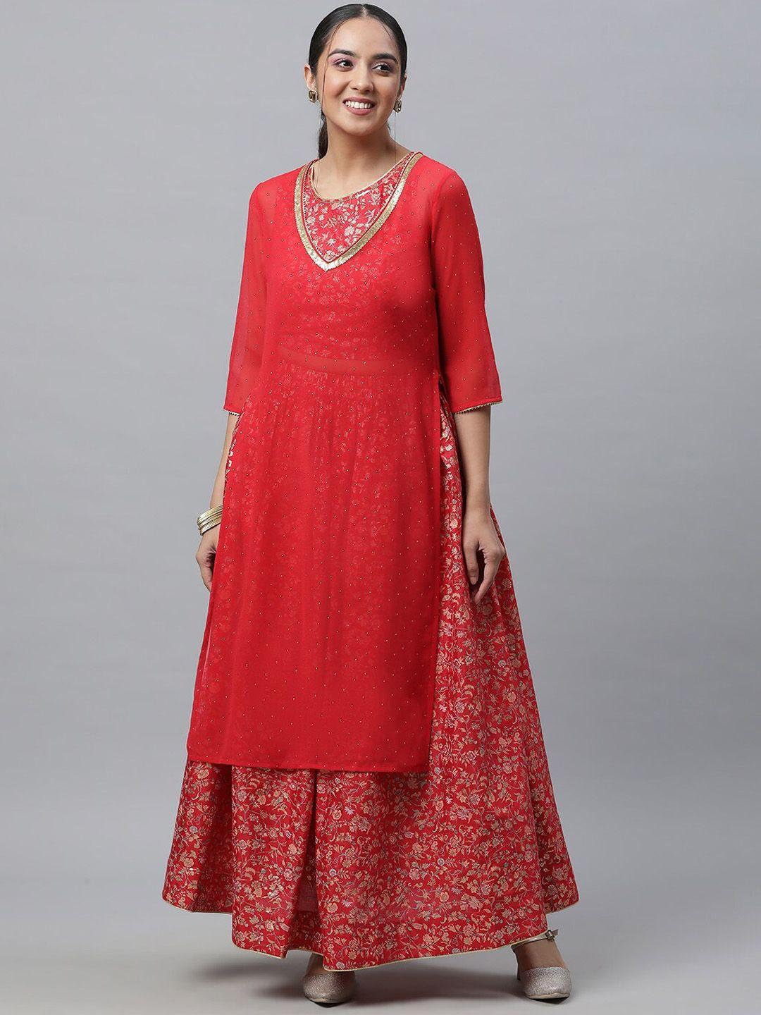 aurelia v-neck sequinned straight kurta with skirt