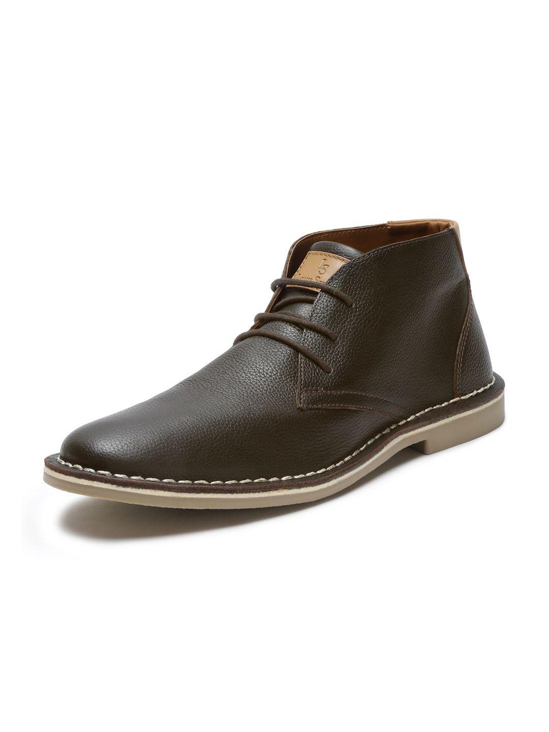 louis stitch men mid top leather block-heeled desert boots