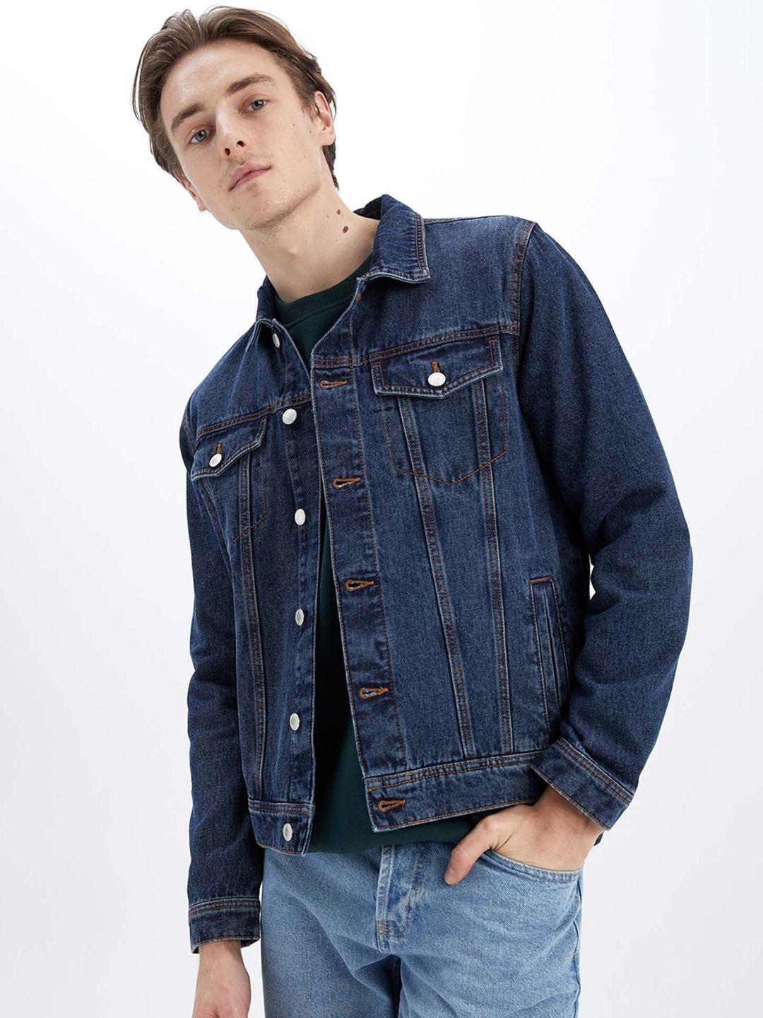 defacto men washed pure cotton crop denim jacket