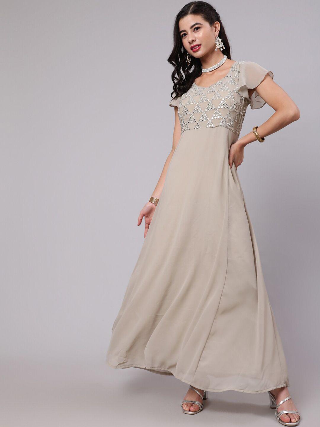 aks couture beige georgette maxi dress