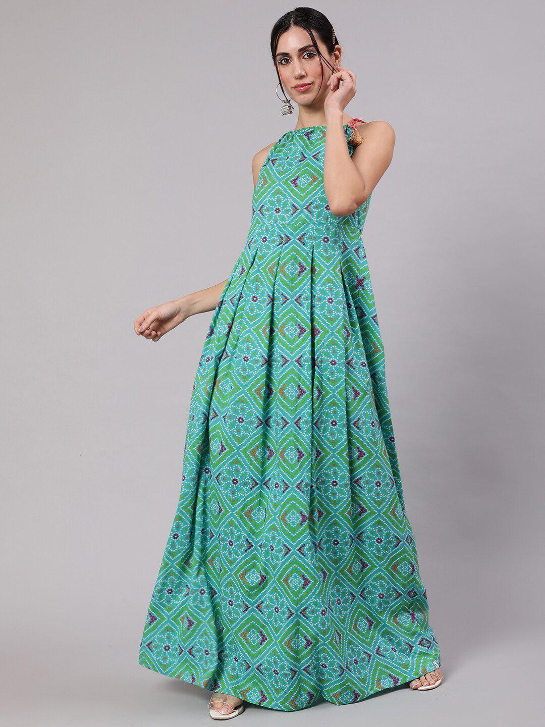 aks blue ethnic motifs print maxi dress