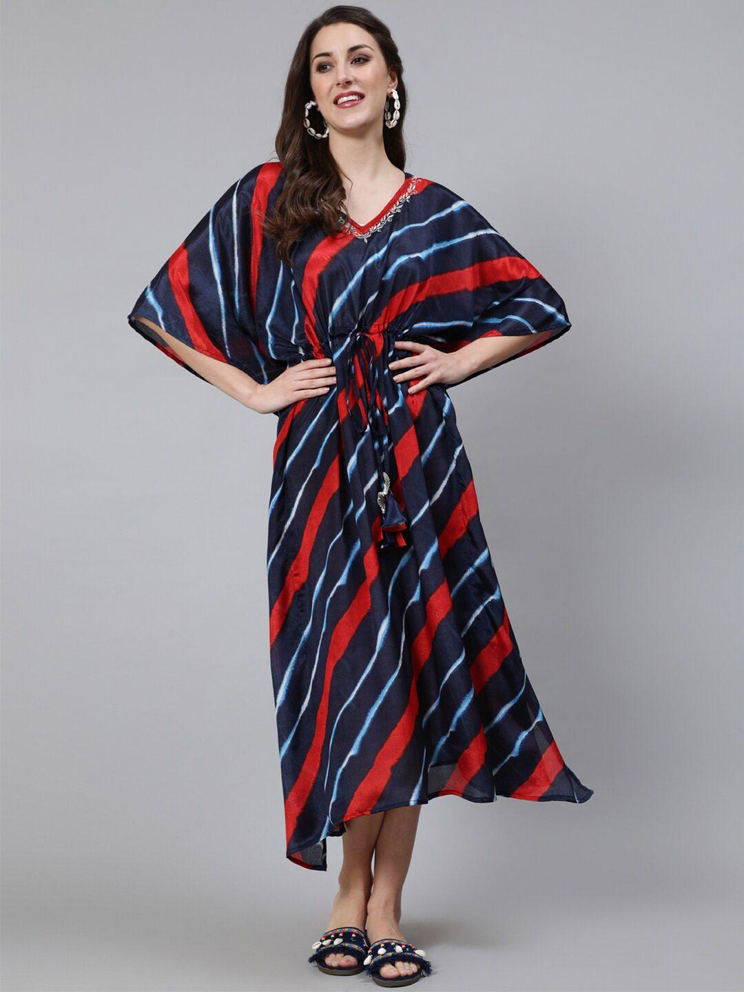 aks navy blue striped kaftan midi dress