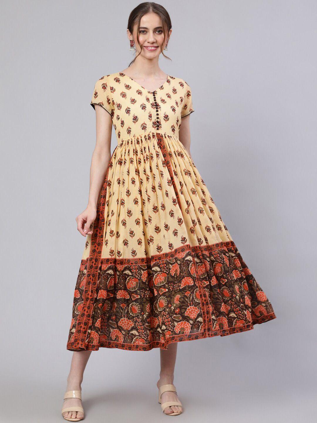 aks cream-coloured ethnic motifs print empire midi dress