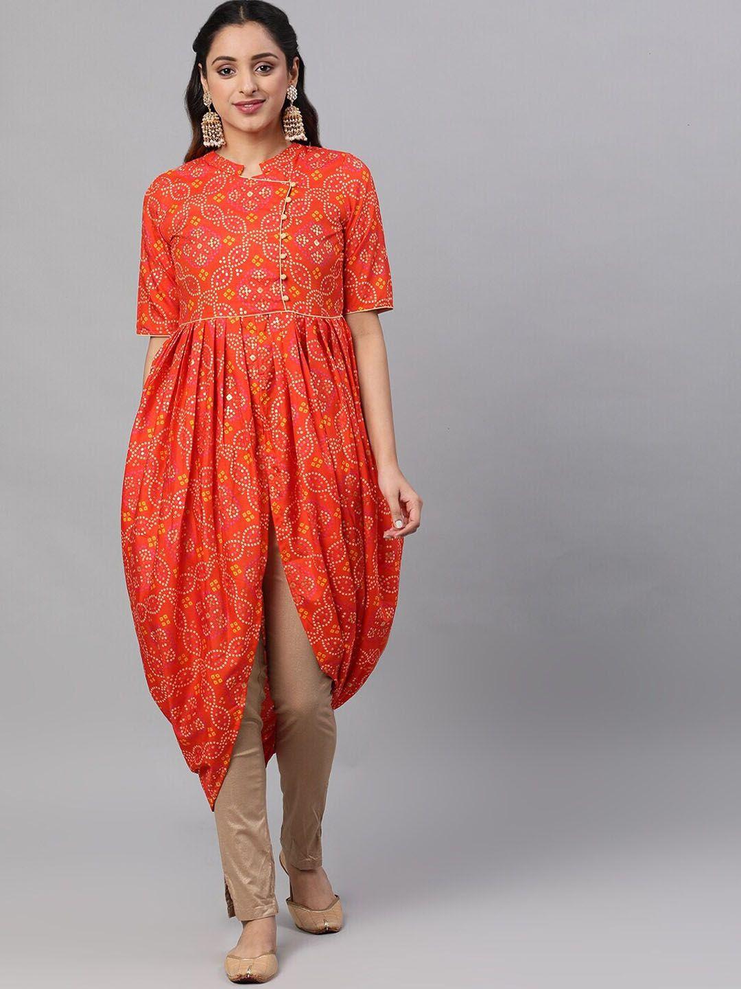 aks couture bandhani printed a-line kurta