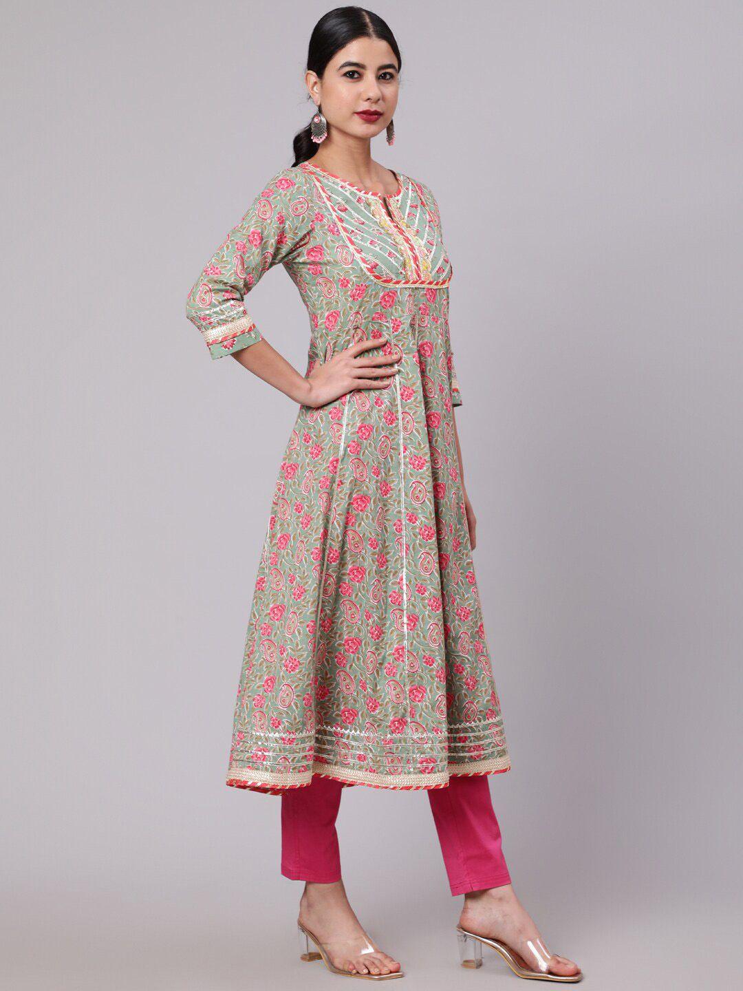 aks couture ethnic motifs printed gotta patti cotton anarkali kurta