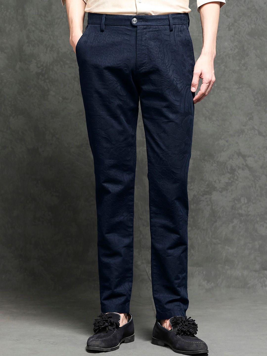 rare rabbit men navy blue slim fit trousers