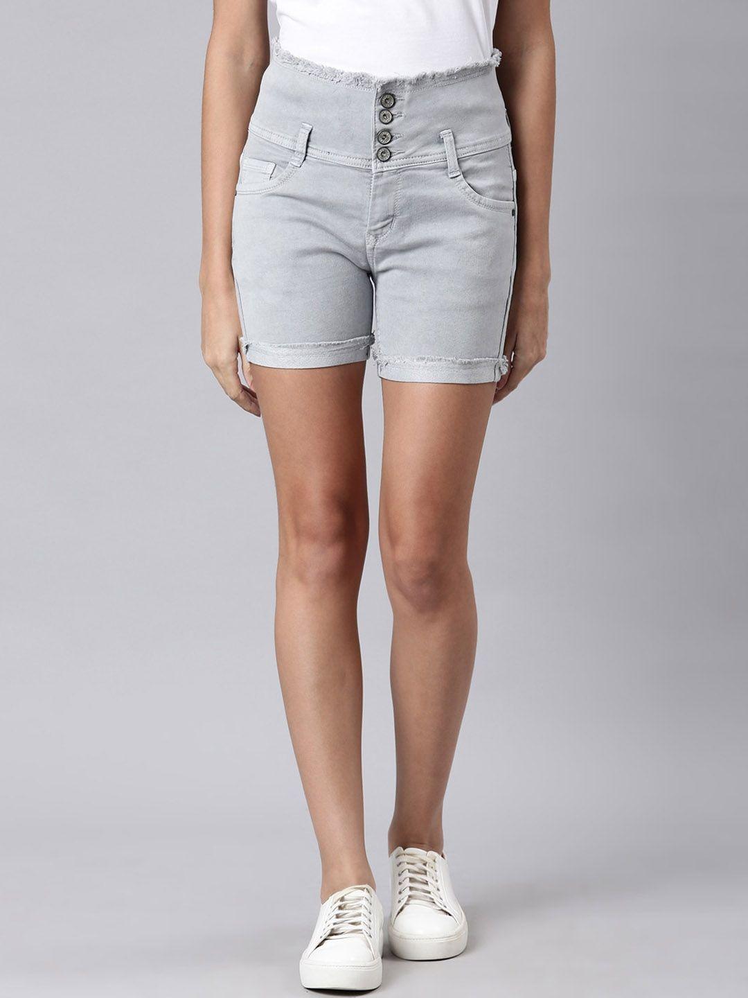 showoff women grey slim fit denim denim shorts