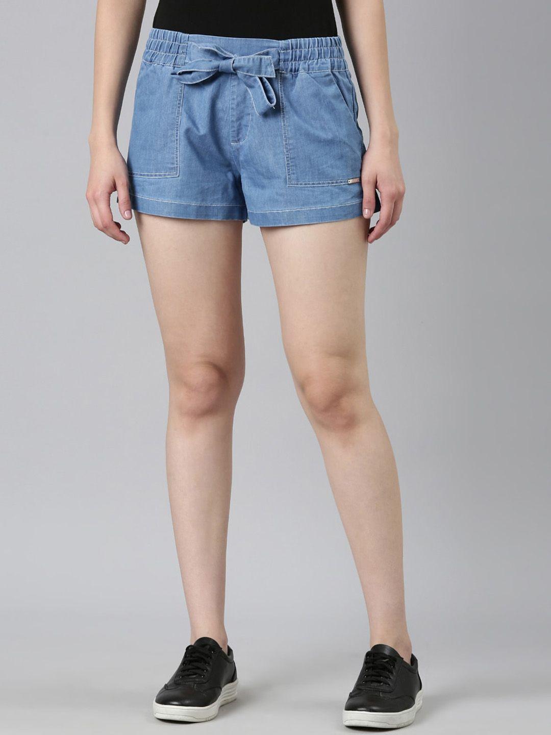 showoff women mid rise slim fit cotton shorts