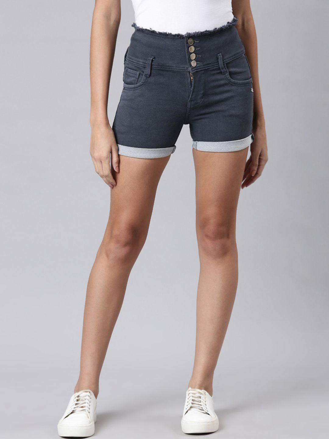 showoff women slim fit denim shorts