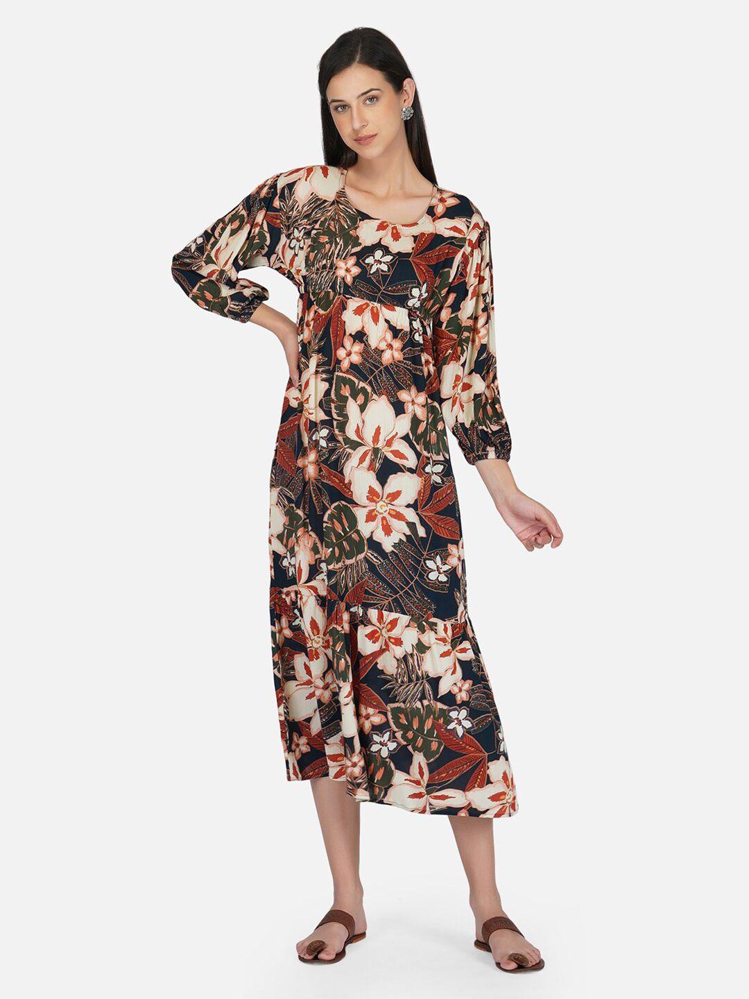 kalini multicoloured floral print crepe a-line maxi dress