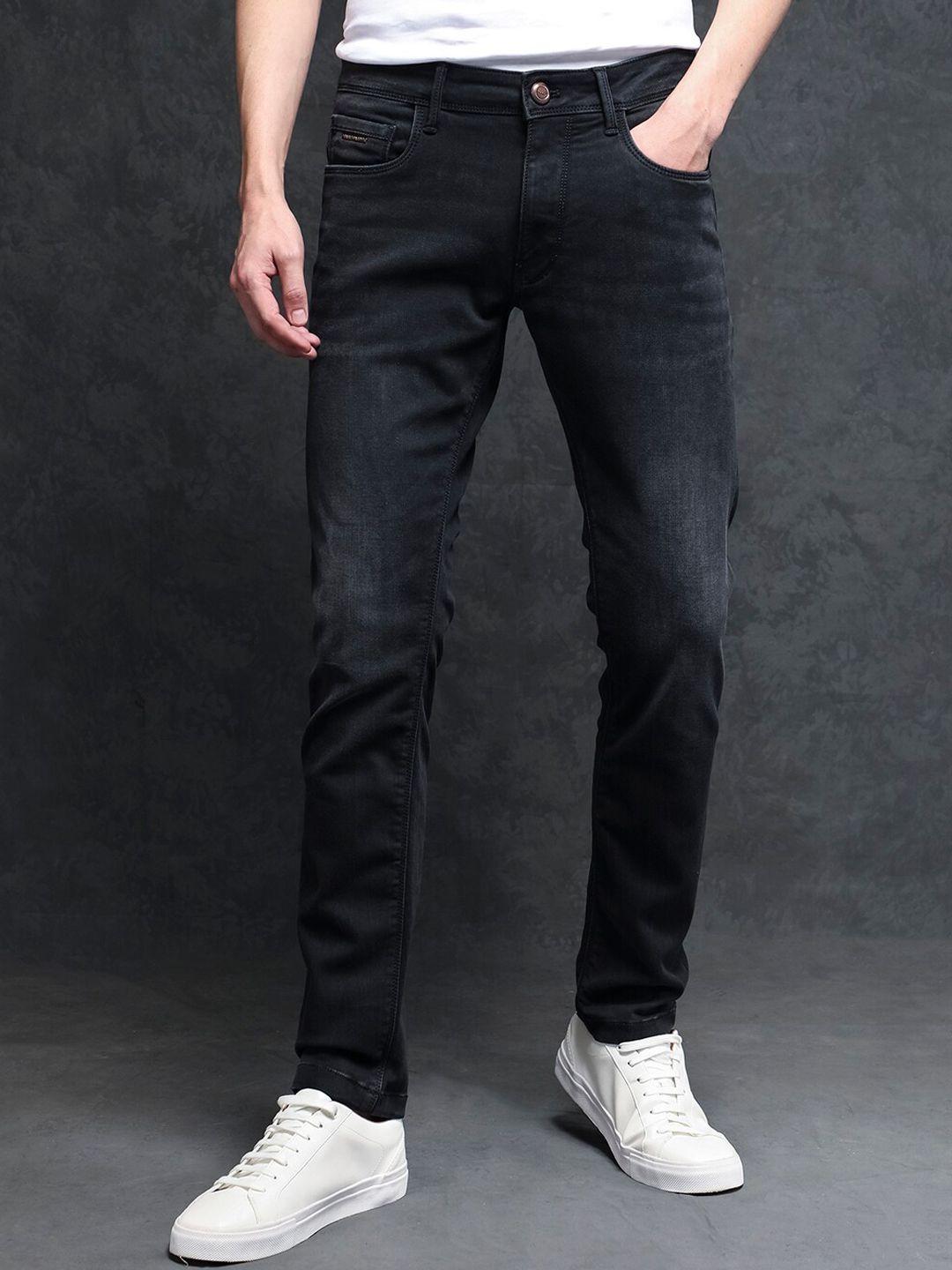 rare rabbit men black slim fit low distress stretchable jeans