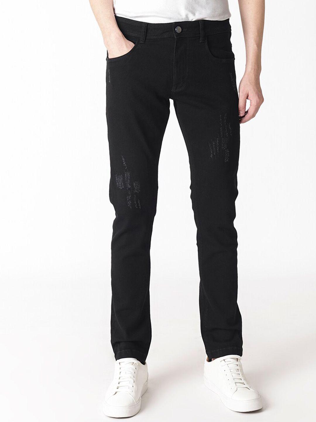 rare rabbit men black slim fit low distress stretchable jeans