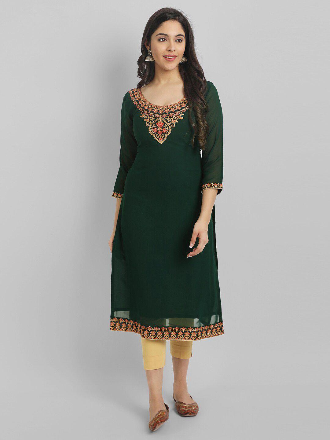 femvy floral embroidered thread work georgette kurta