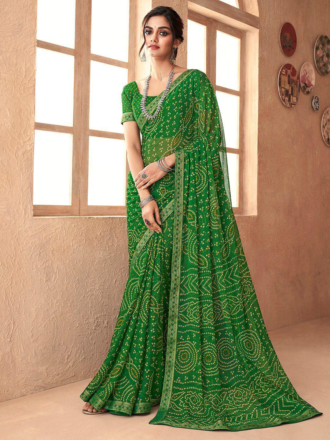 anouk green bandhani pure chiffon bandhani saree