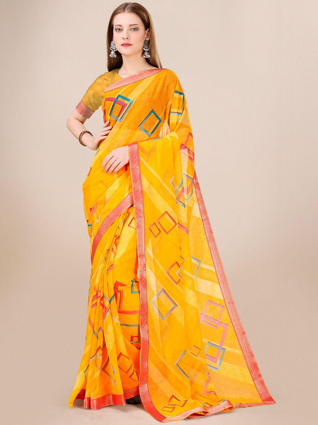 dori yellow & red pure chiffon saree