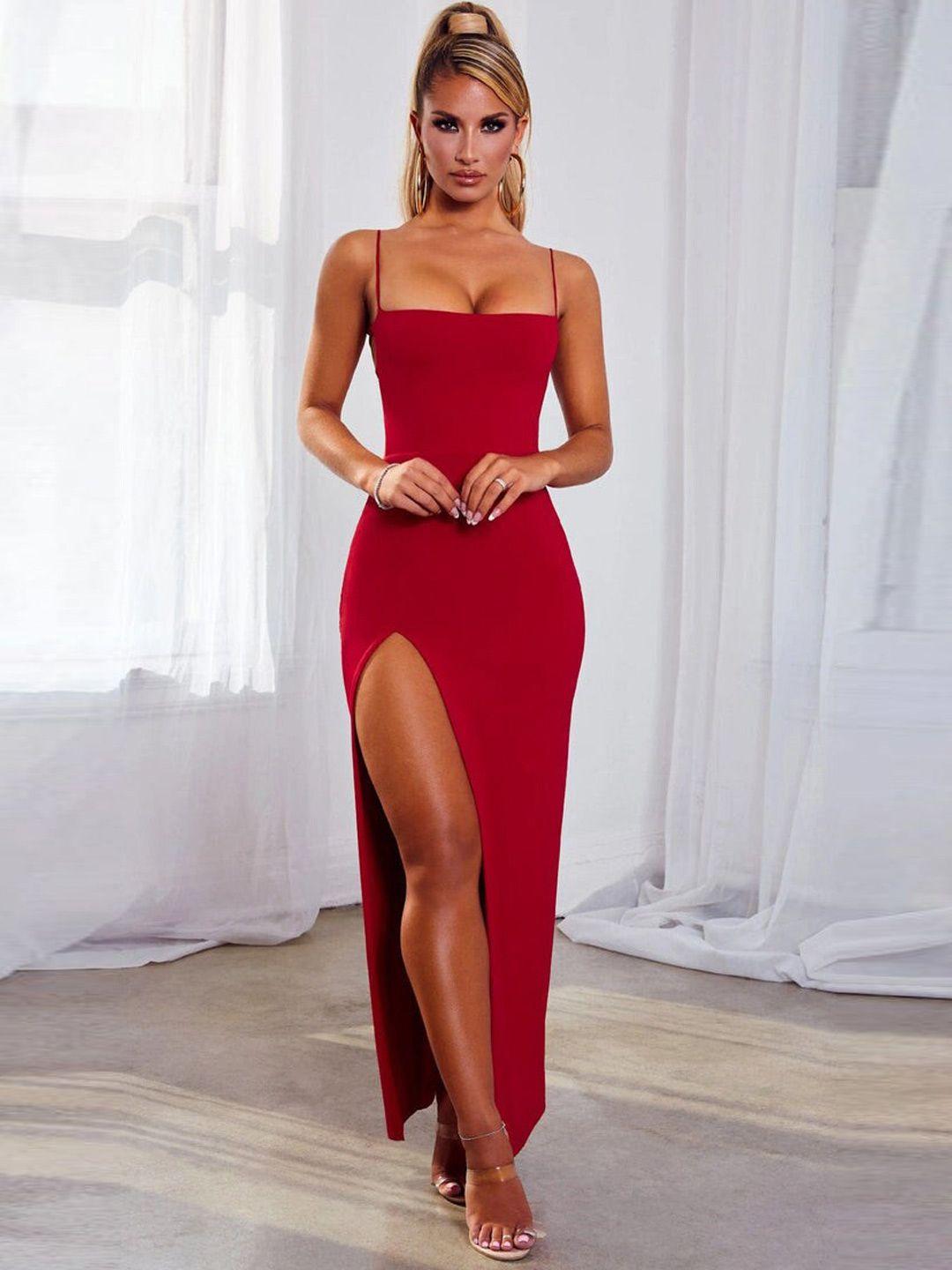 outcast shoulder straps bodycon maxi dress