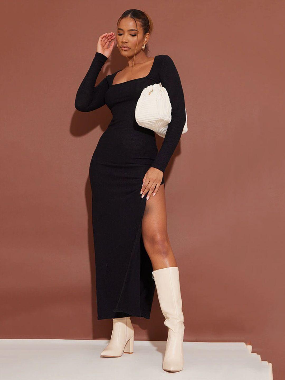 outcast square neck ribbed bodycon midi dress