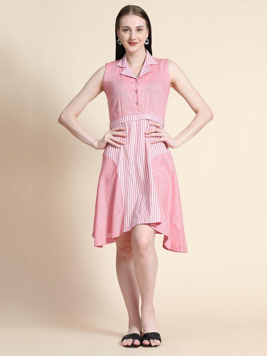 baesd striped shirt collar cotton a-line dress