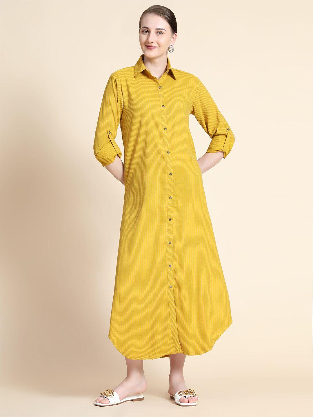 baesd shirt collar striped shirt cotton maxi dress