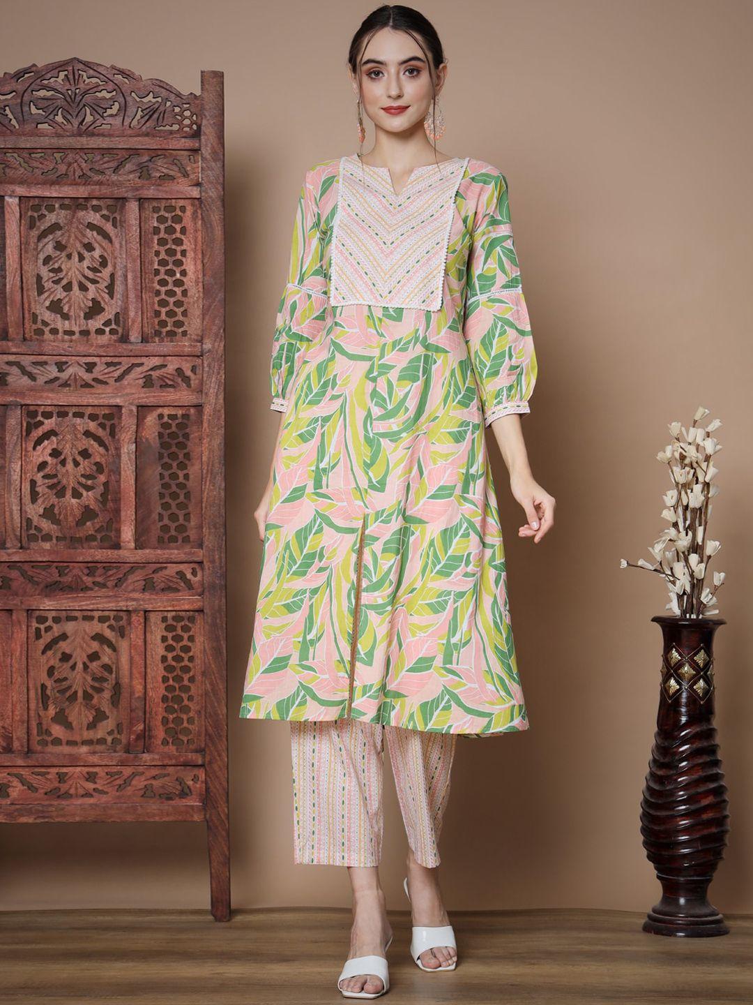 kalini floral printed pure cotton a-line kurta with palazzos