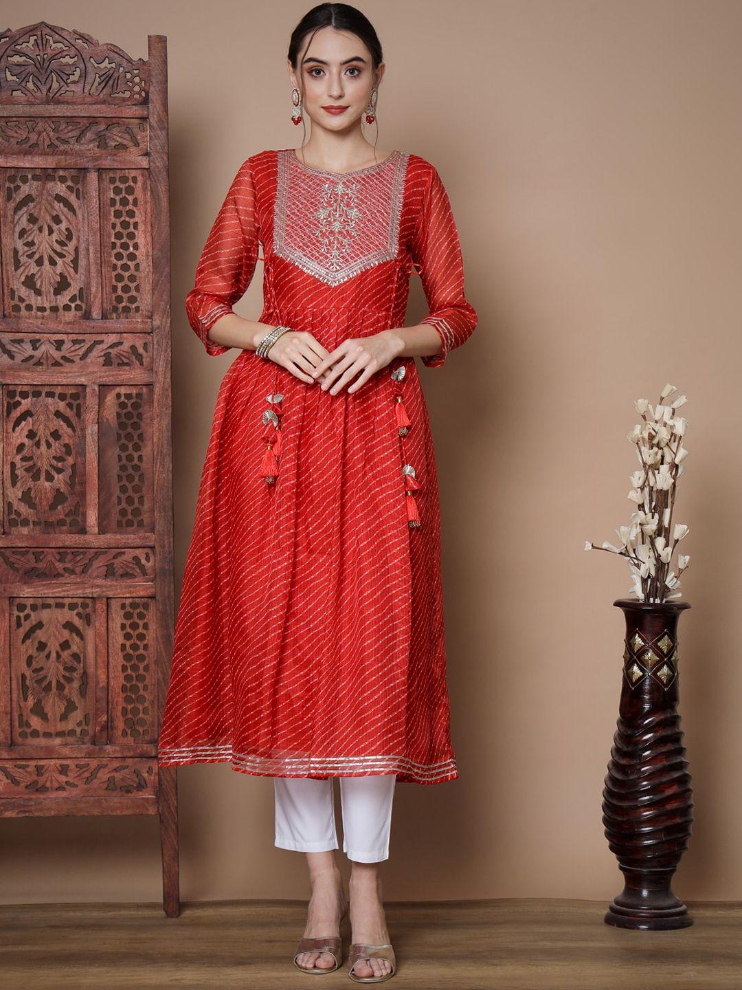 kalini floral embroidered anarkali kurta & trousers with dupatta