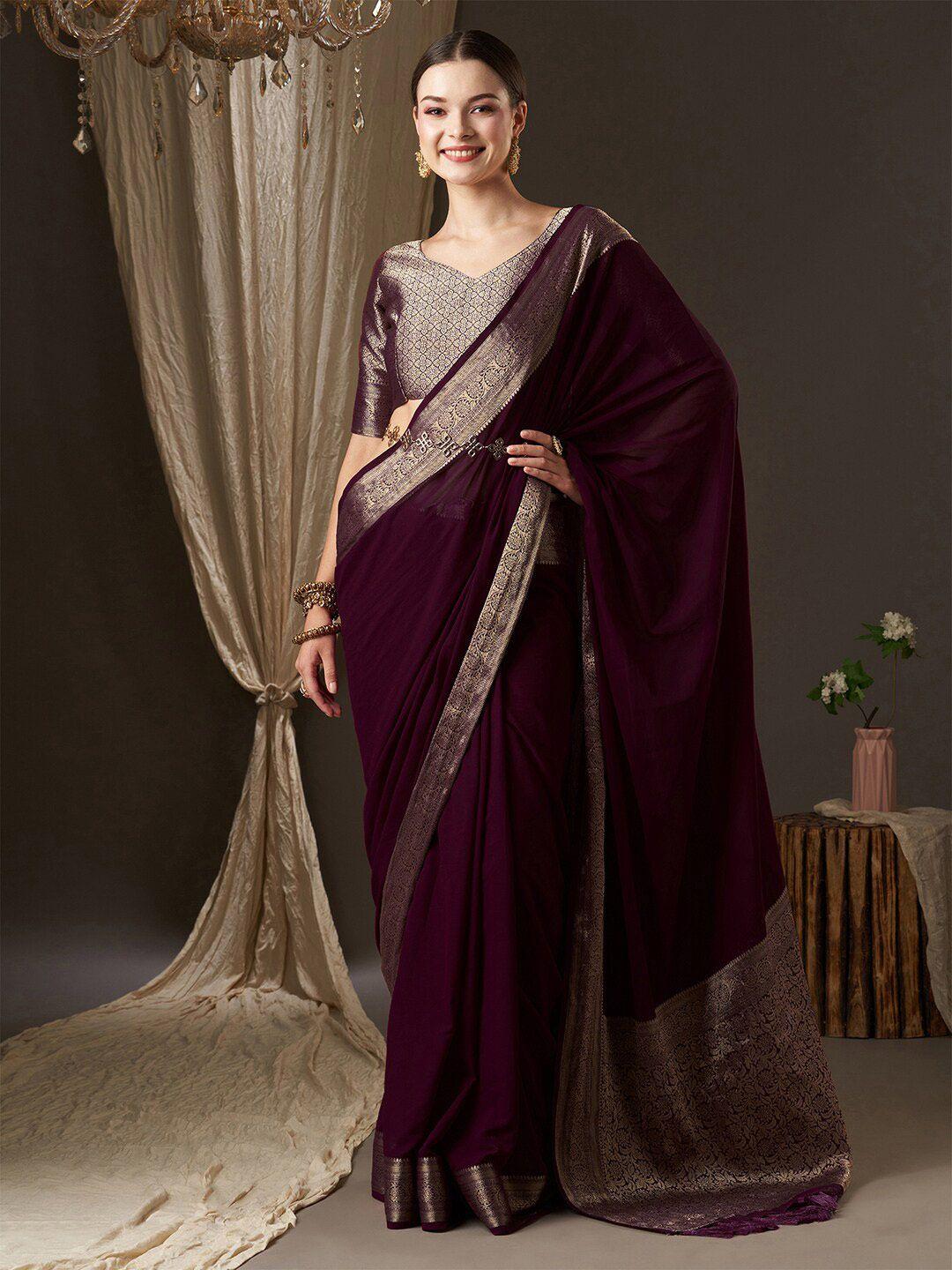 anouk purple & gold-toned zari pure georgette kanjeevaram saree