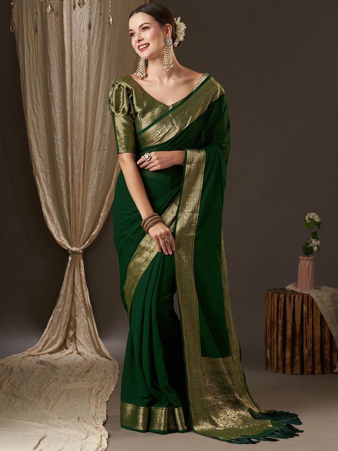 anouk green & gold-toned zari pure georgette kanjeevaram saree