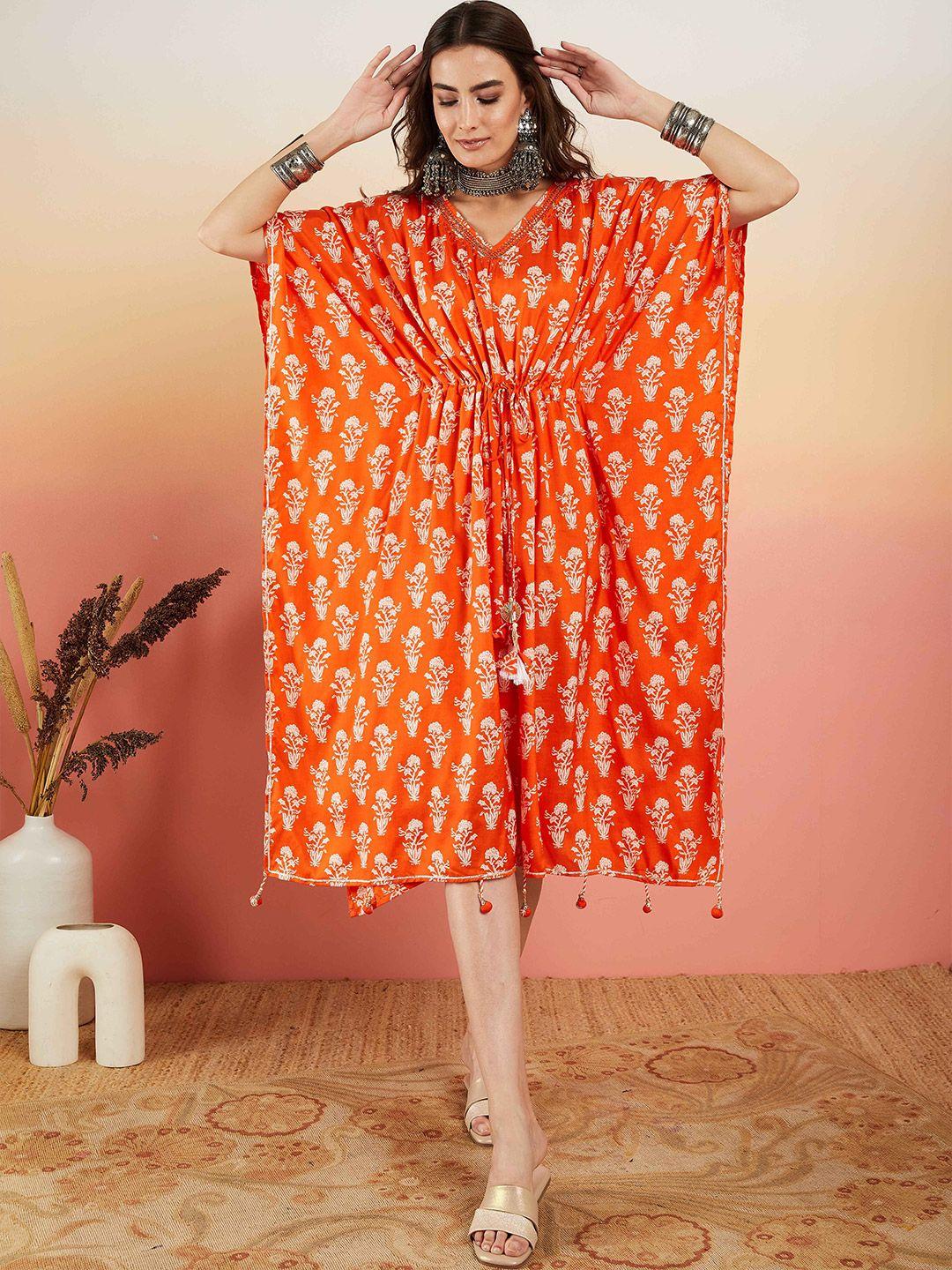 sangria printed straight kaftan midi dress