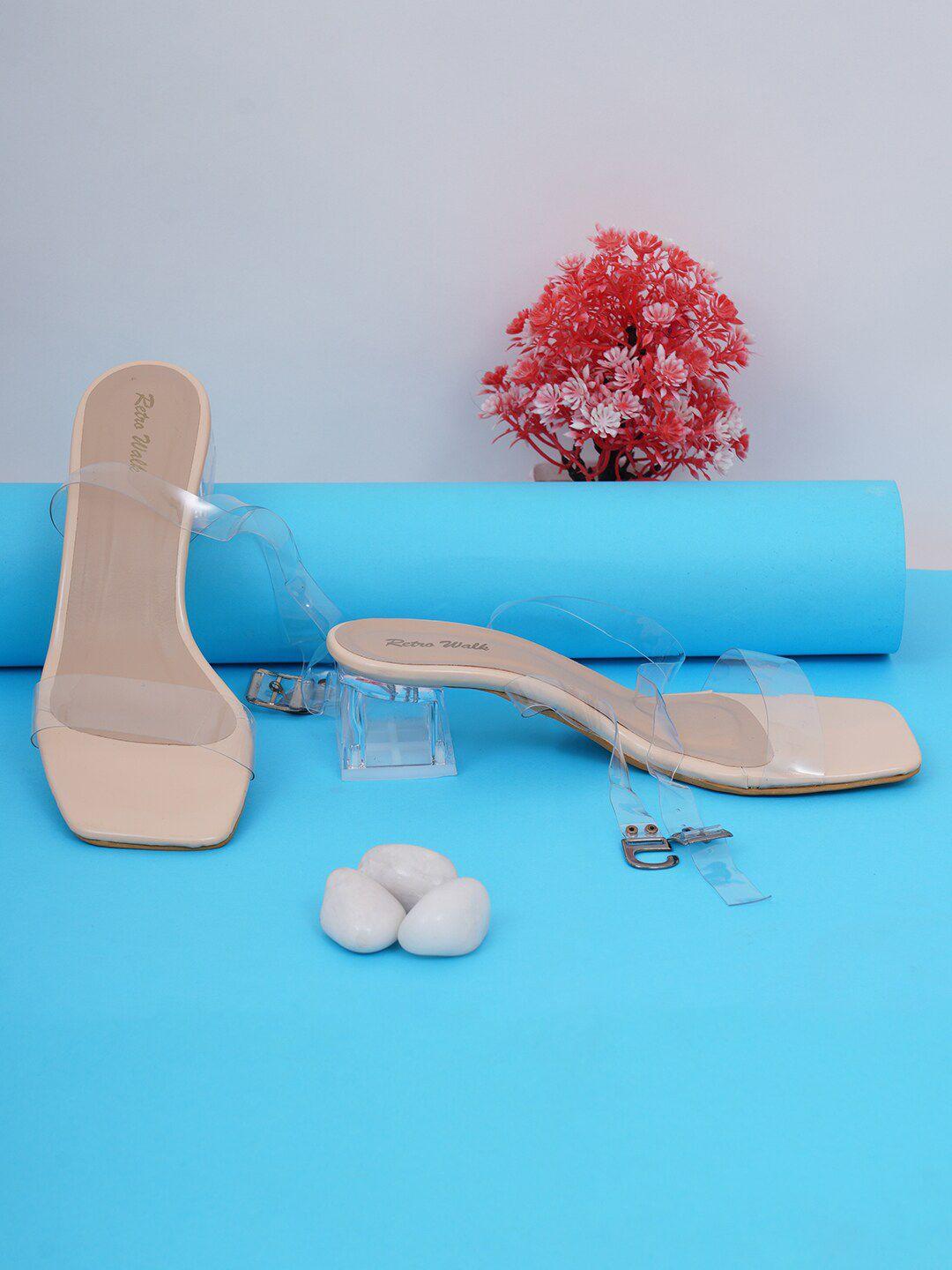 retro walk square toe block heels