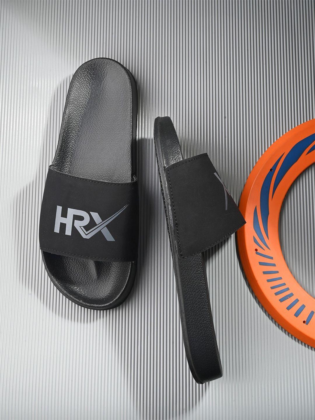 hrx by hrithik roshan women black & grey printed sliders